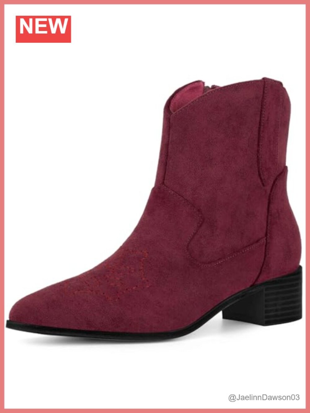 Faux Suede Western Cowboy Ankle Boots Pointed Toe Chunky Heel